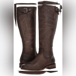 Frye Jayden Buckle Zip Back Dark Brown Distressed Leather